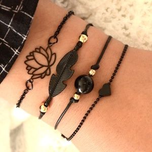 Boho Lotus Black 4 PC Bracelet Set